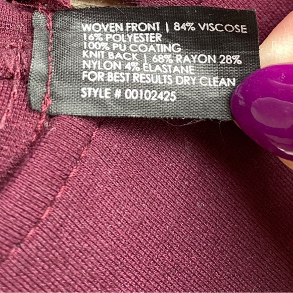 Club Monaco Burgundy Tasha Faux Leather Front Knit Back Skinny Leggings Size 00 - Picture 10 of 10